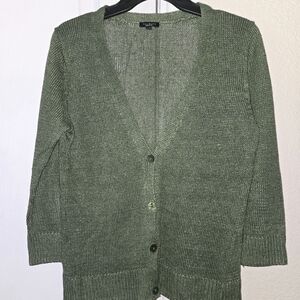 Talbots Olive Green V-Neck Button Cardigan Sweater Linen